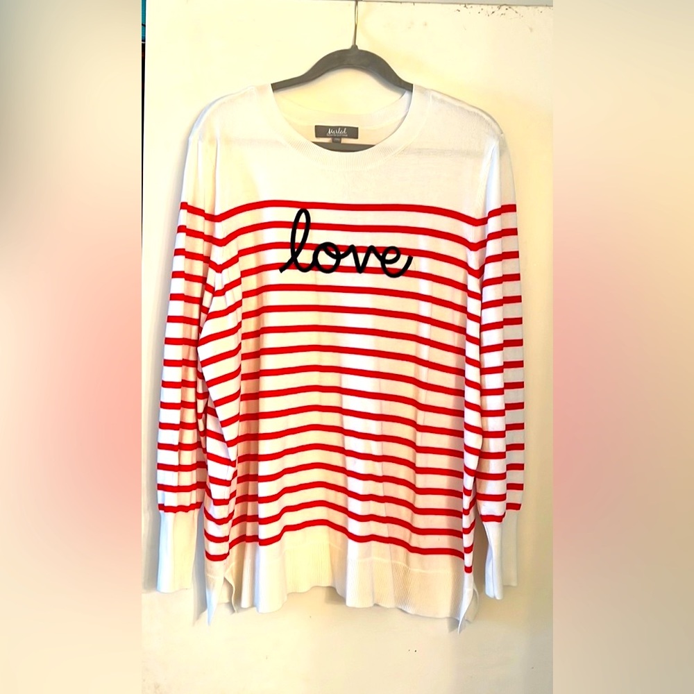 Cute sweater.  Red and white sweater with love written on front.  Size 2X.